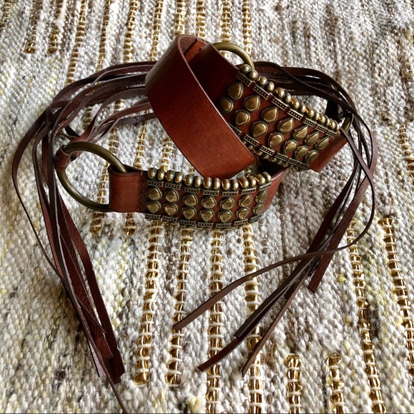 Genuine leather tie tassels belt brown S/M - Picture 1 of 5